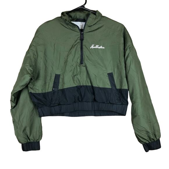 Hollister Jackets & Blazers - Hollister Womens Jacket Green Black Cropped Collared Bomber Windbreaker Small